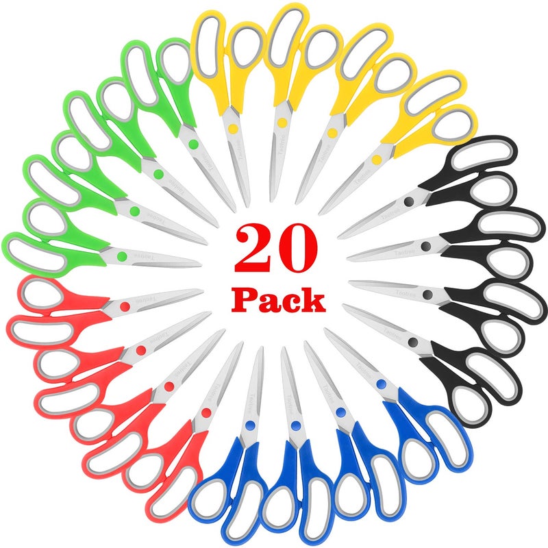 Taotree Scissors Bulk 20-Pack, Taotree 8" All Purpose Scissors, Soft Comfort-Grip Stainless Steel Sharp Shears for School Supplies Office Desk Home, Classroom Teacher Sewing Fabric Craft, Right/Left Handed - Image 1